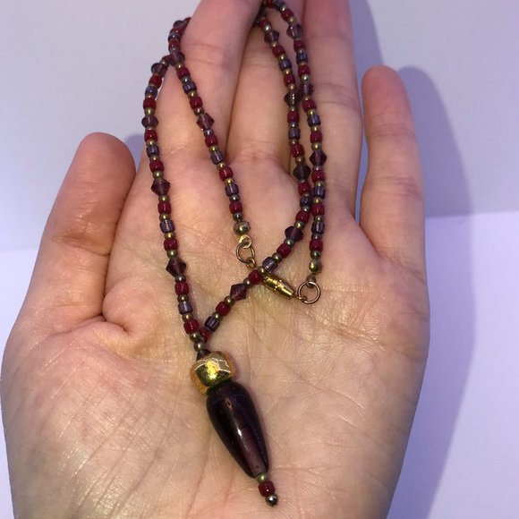 16 3/4" Red And Purple Beaded Necklace with Matching Earrings - Picture 5 of 13